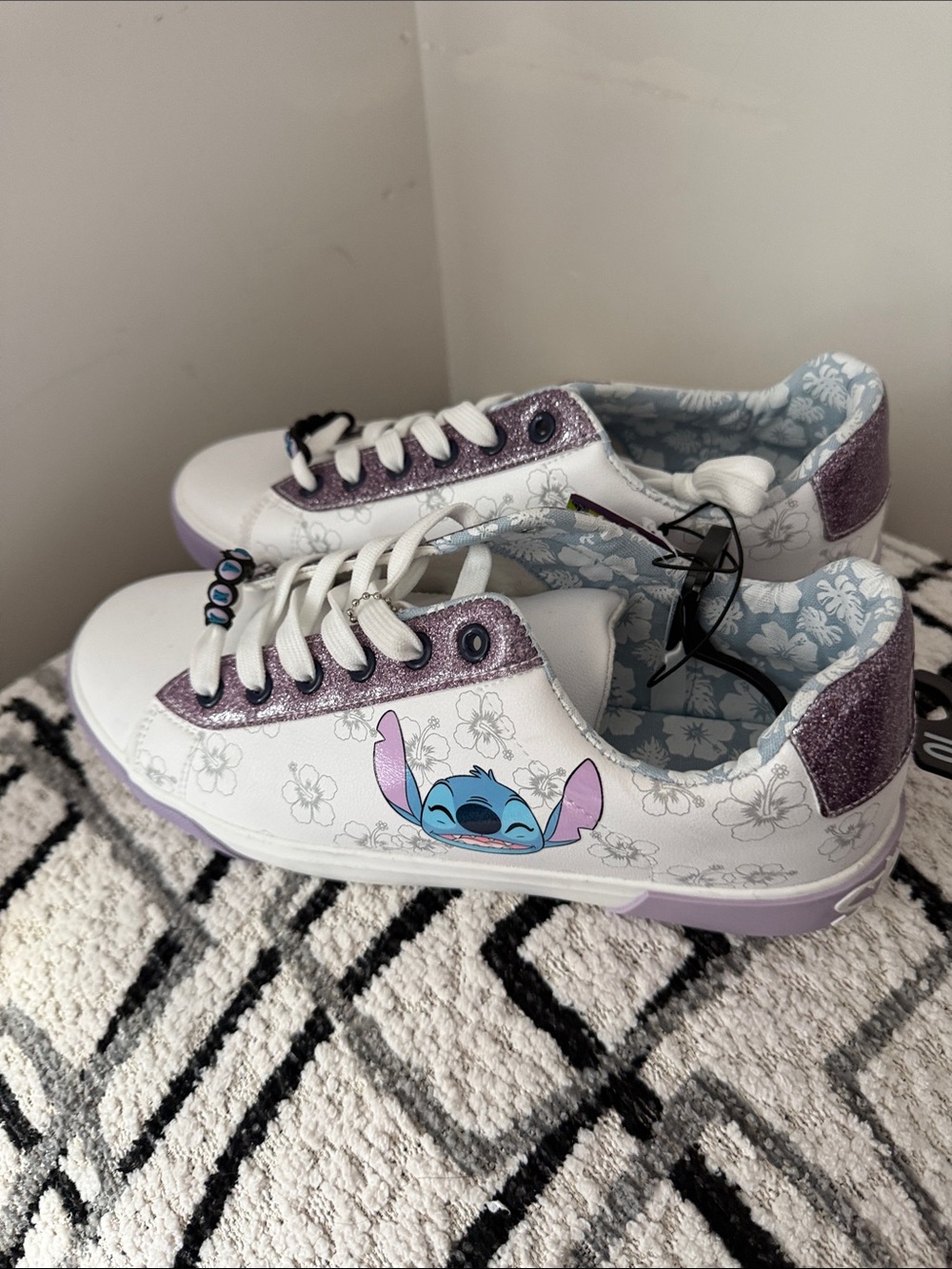Disney White and Lavender woman Floral Lined Sneakers